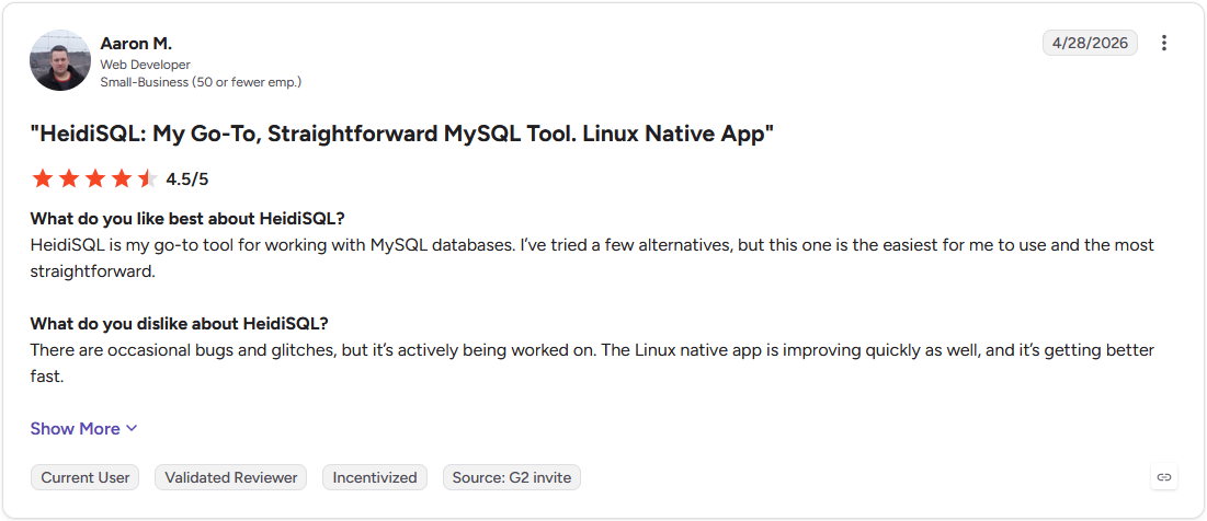 Review by Aaron M. on G2