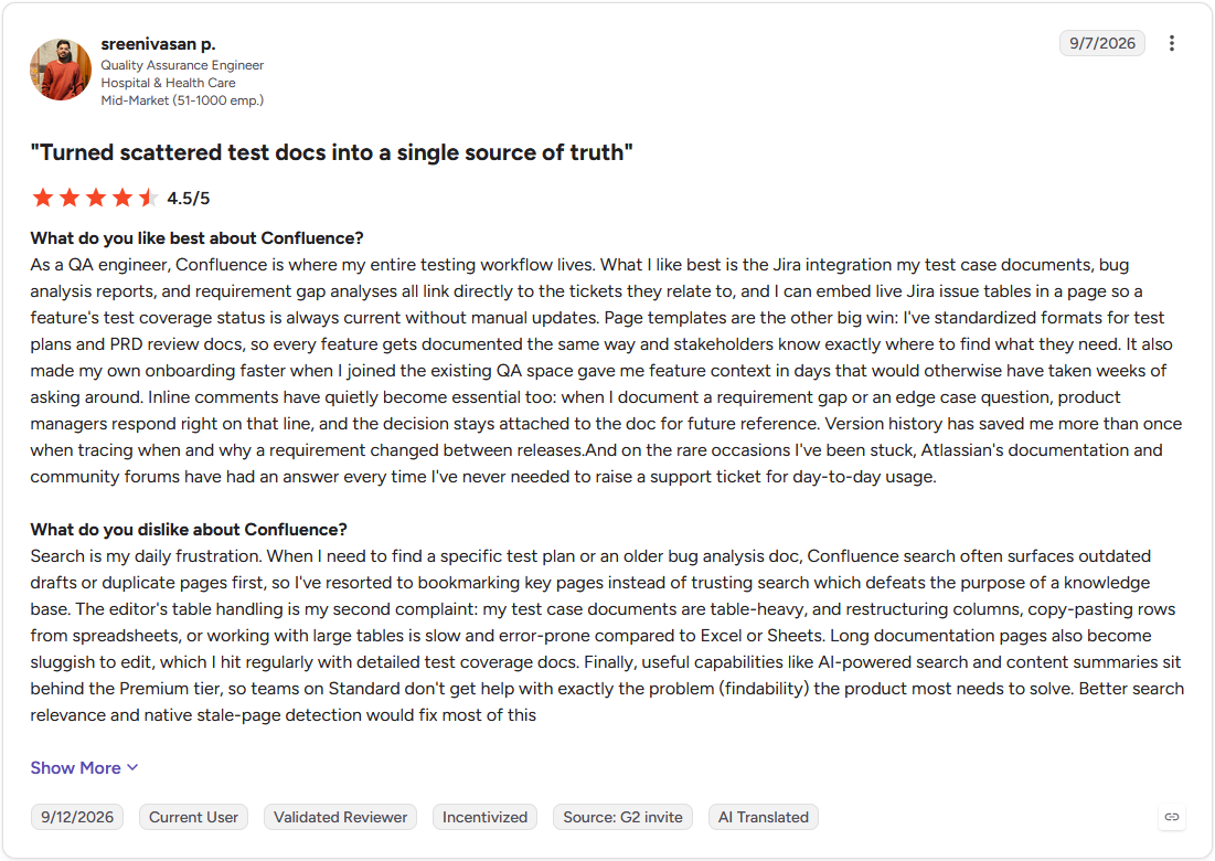Review by Sreenivasan P. on G2