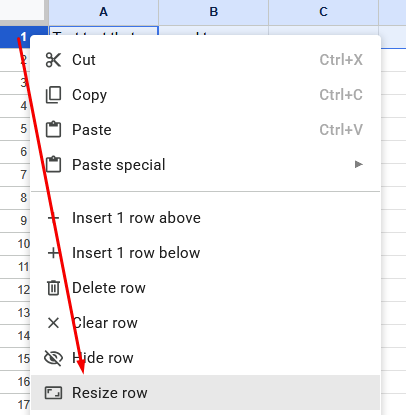 Illustration of how to auto-fit a row in Google Sheets