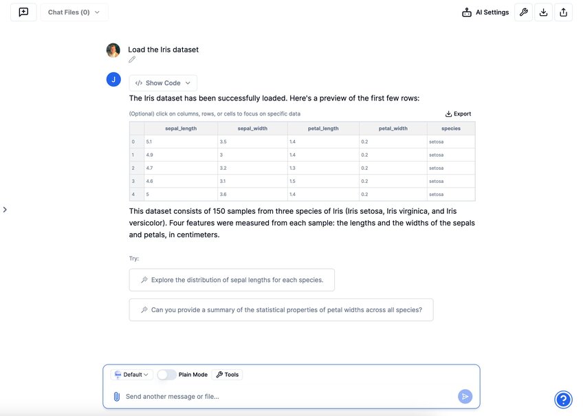 Loading the Iris Machine Learning dataset into Julius AI