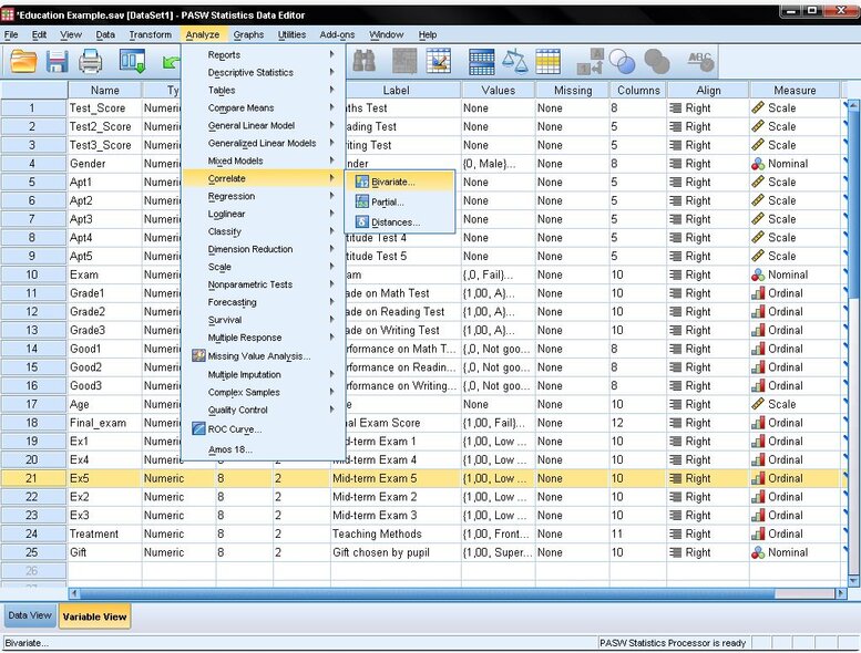 SPSS Analyze - Correlate - Bivariate