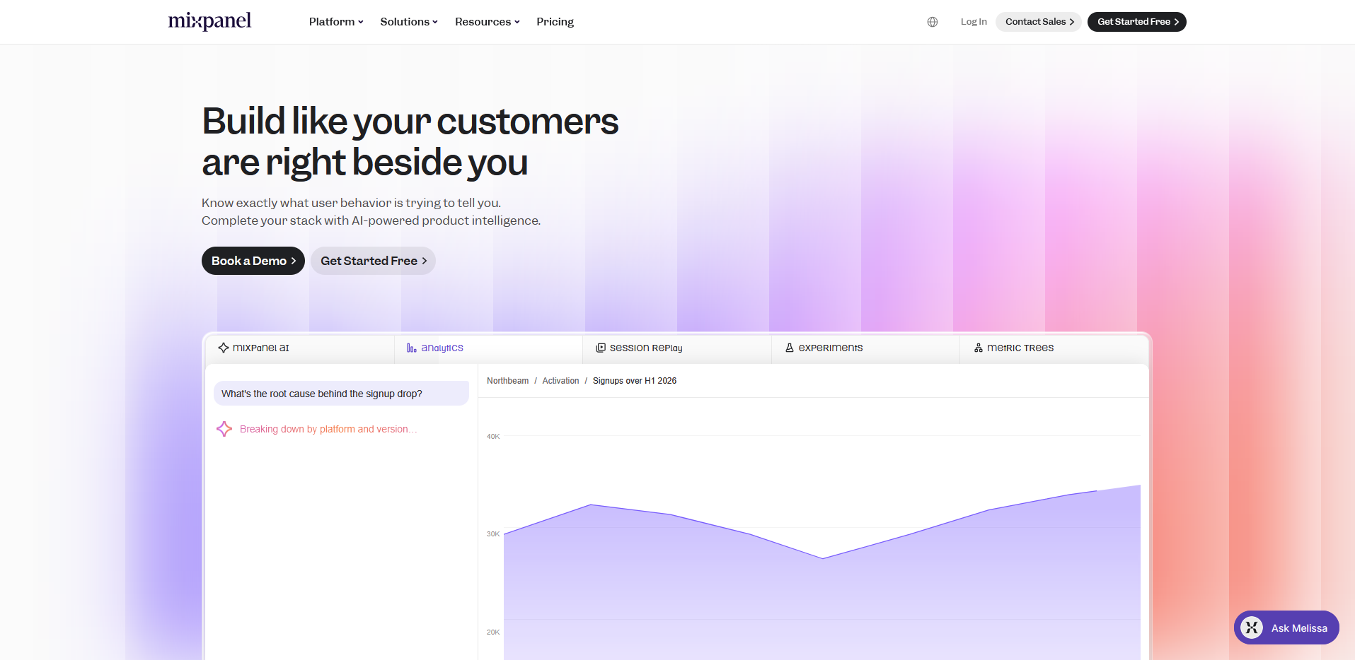 Mixpanel homepage