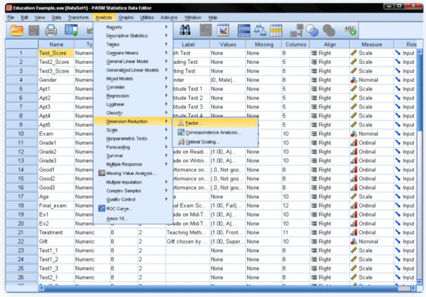 SPSS Locate Factor Analysis Analyze - Dimension Reduction - Factor