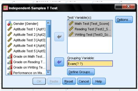 Independent Sample T-Tests Selecting Variables in SPSS 