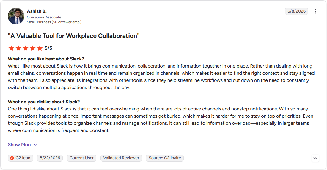 Review by Ashish B. on G2