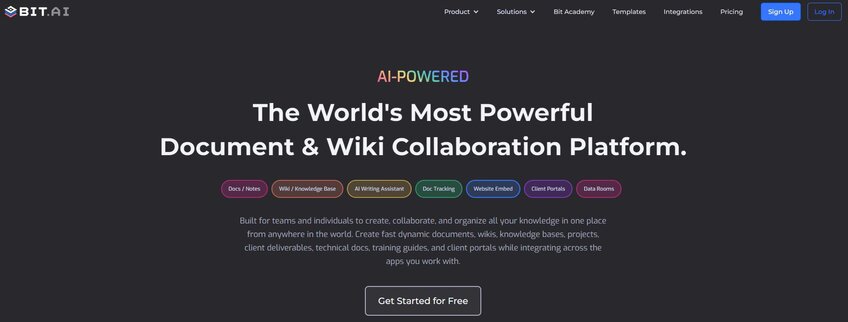 Bit.AI Document & Wiki Collaboration Platform Front Page