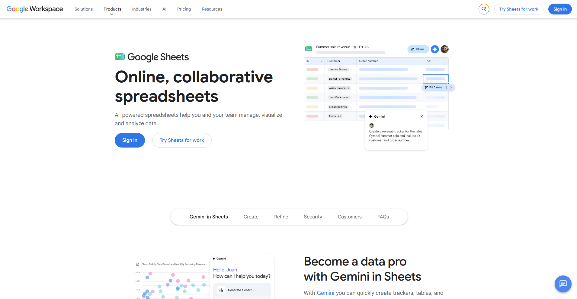 Google Sheets homepage