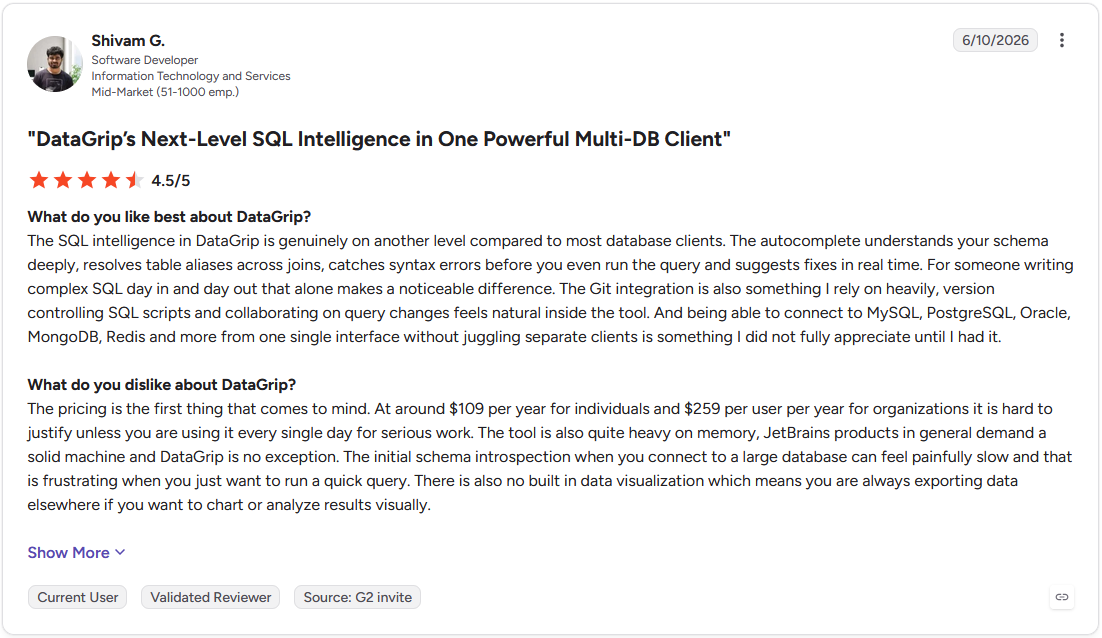 Review by Shivam G. on G2
