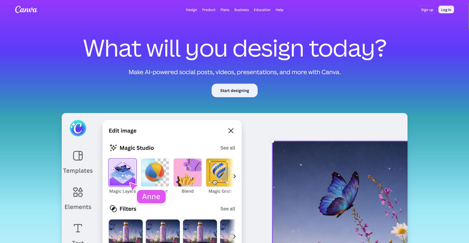 Canva homepage