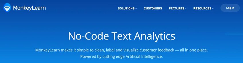 MonkeyLearn No-Code Text Analytics front page