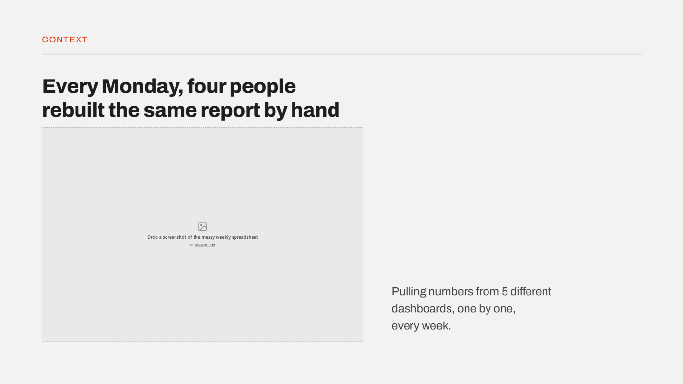 Marketing team case study example slide with the context