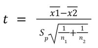 Assume equal variance independent samples t-test formula