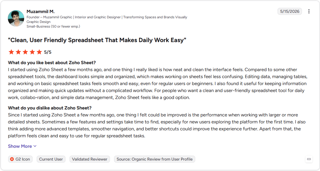 Review by Muzammil M. on G2