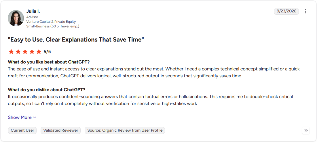 Review by Julia I. on G2