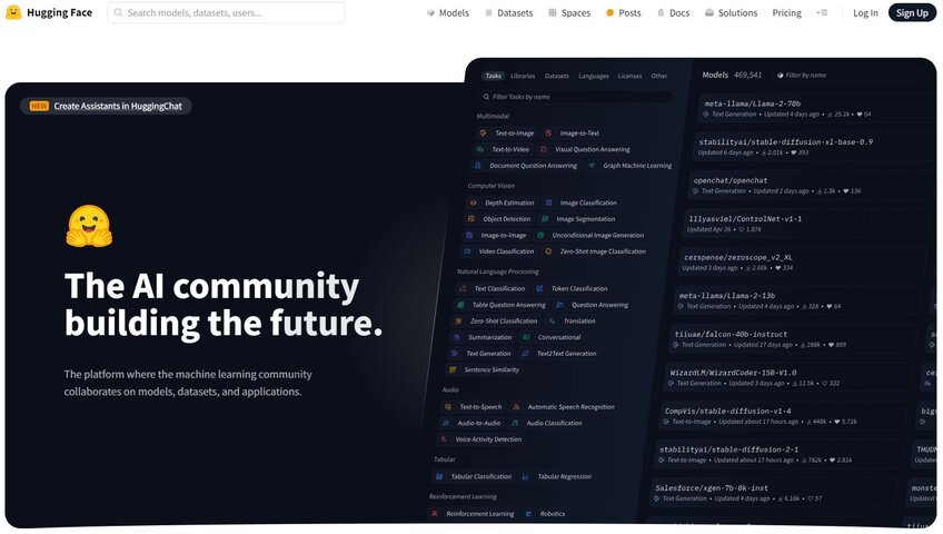 Hugging Face AI homepage