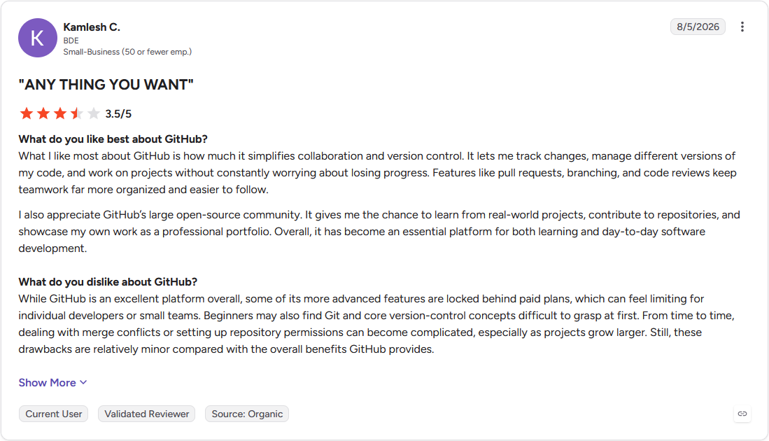 Review by Kamlesh C. on G2