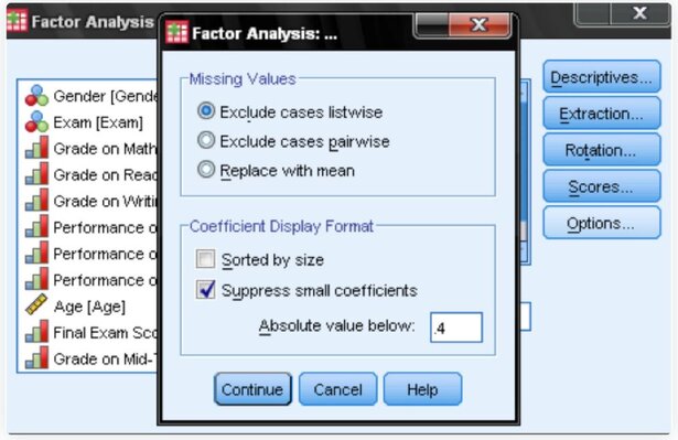 SPSS Factor Analysis - Suppress small coefficients