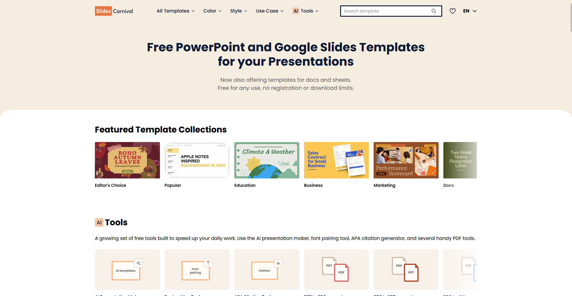 SlidesCarnival homepage