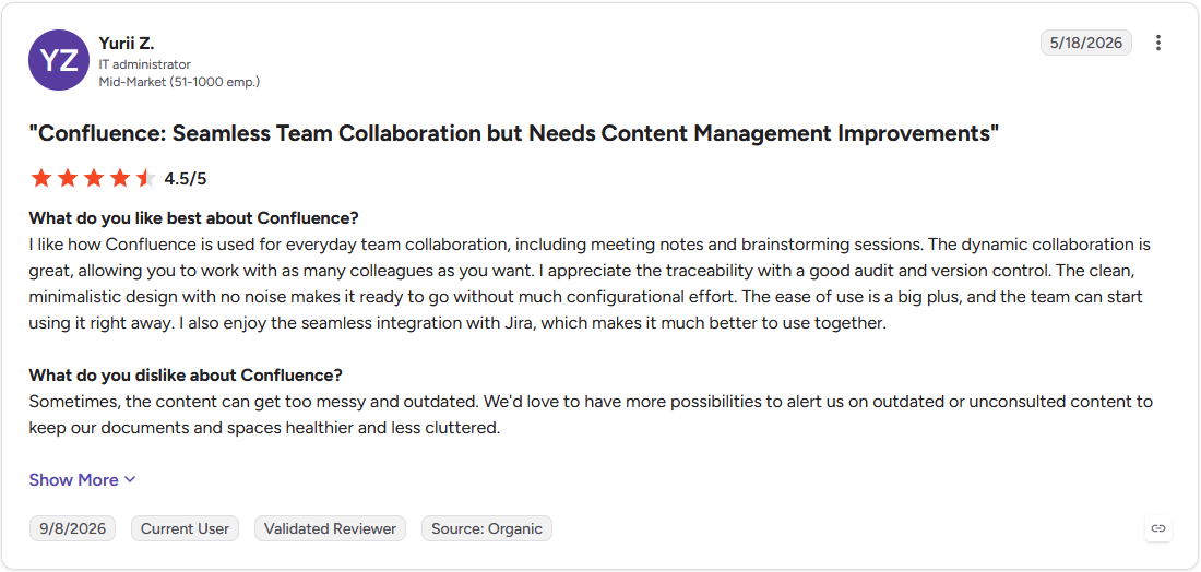 Review by Yurii Z. on G2