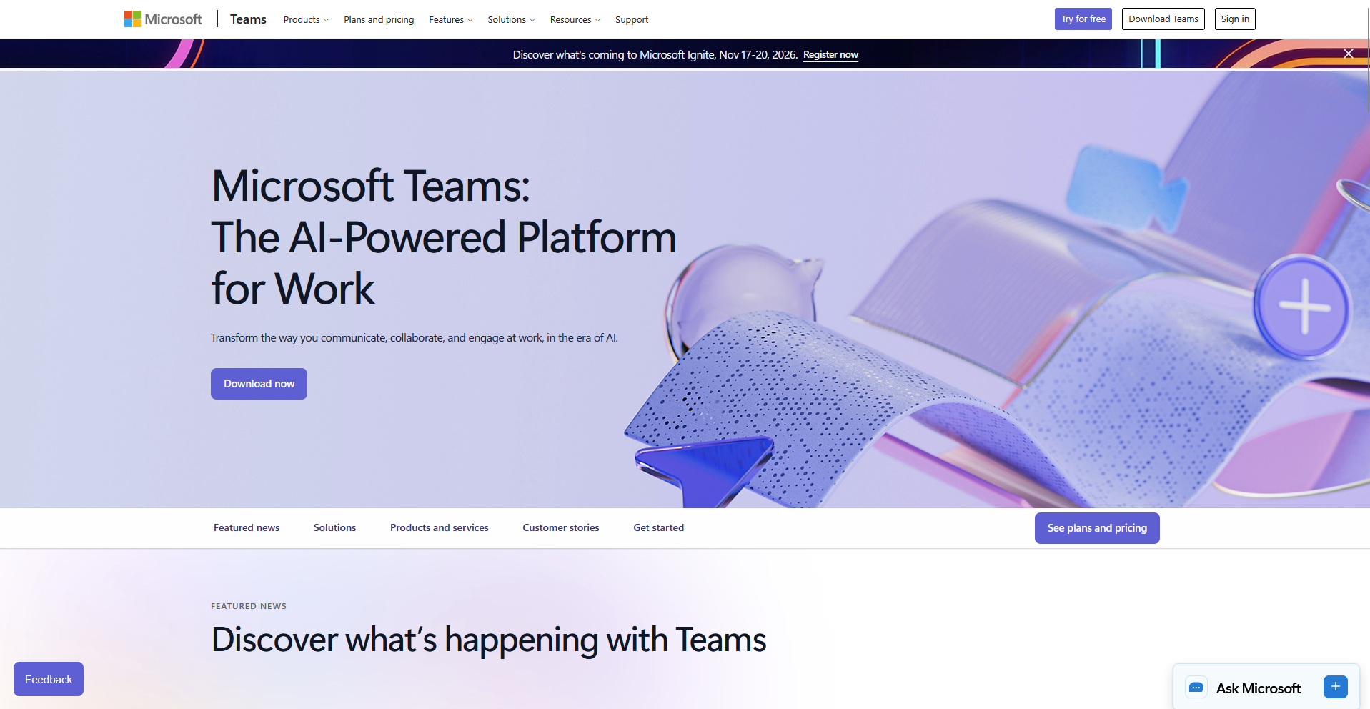 Microsoft Teams homepage