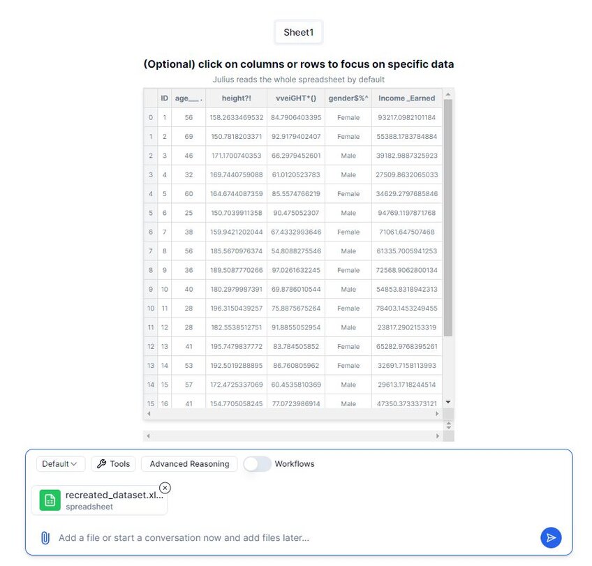altering headers in the dataset in Julius