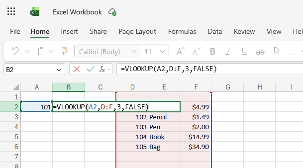 Excel for the web screenshot