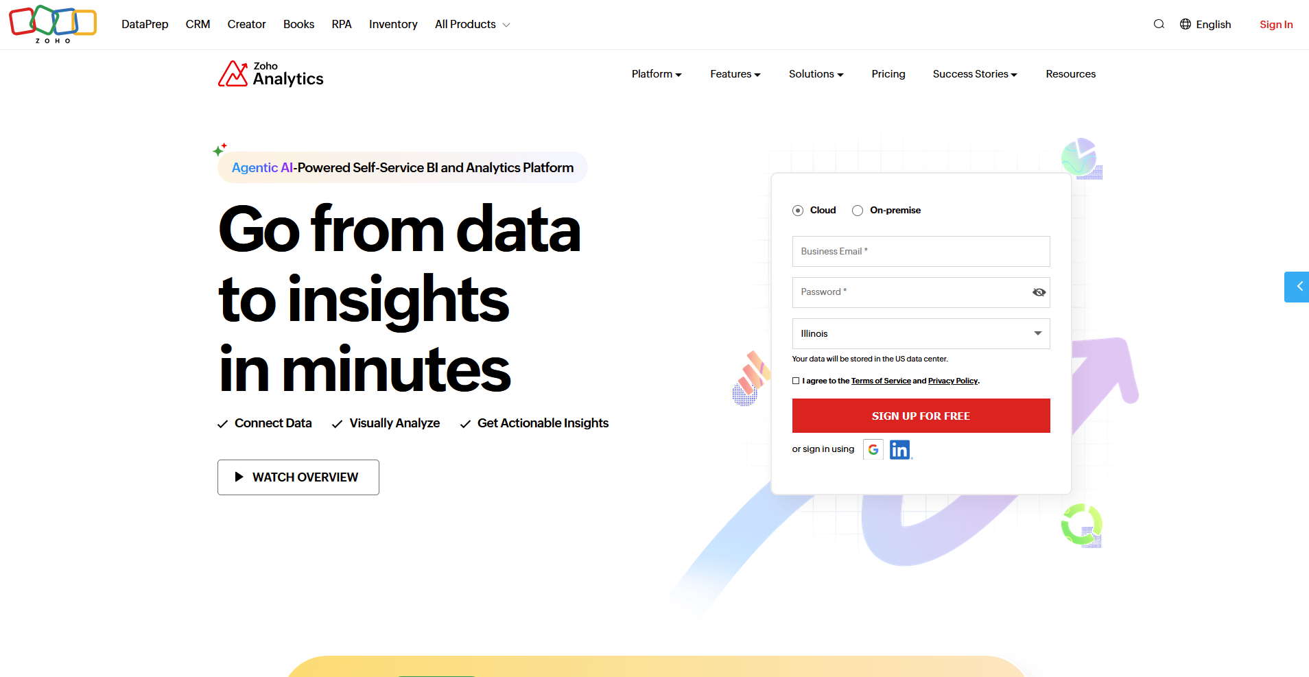 Zoho Analytics homepage