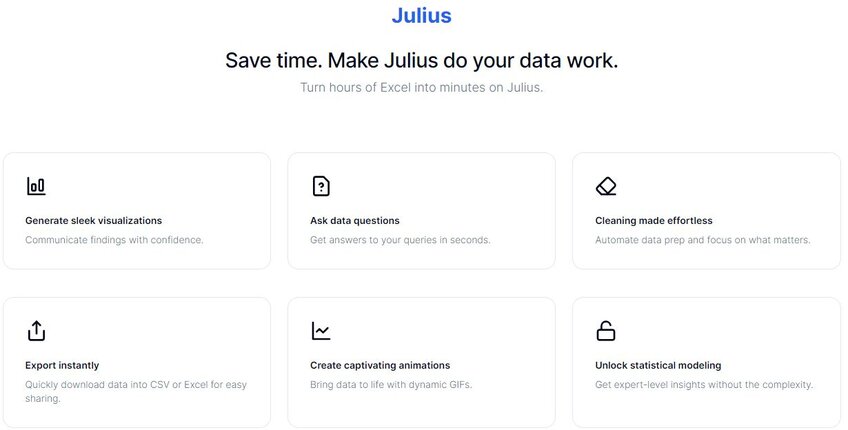 Julius AI homepage capabilities