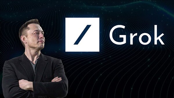 Elon Musk with Grok AI logo