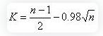 Sign test formula critical value (K) at a 0.05 
