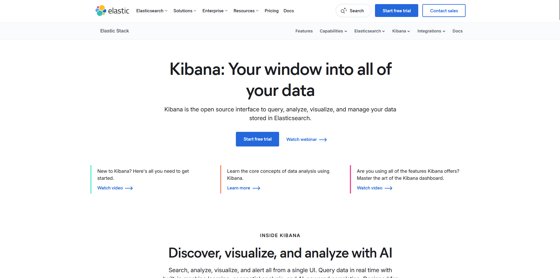 Kibana homepage