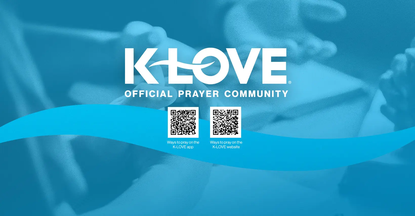 K-LOVE Facebook Official Prayer Community slide with two QR codes