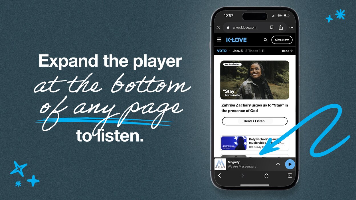 Expand the player at the bottom of any page to listen
