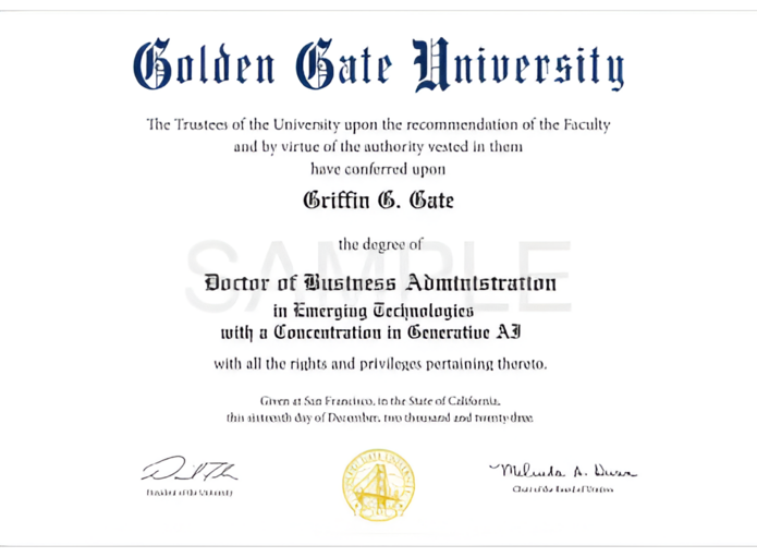Golden Gate University Sample Certificate