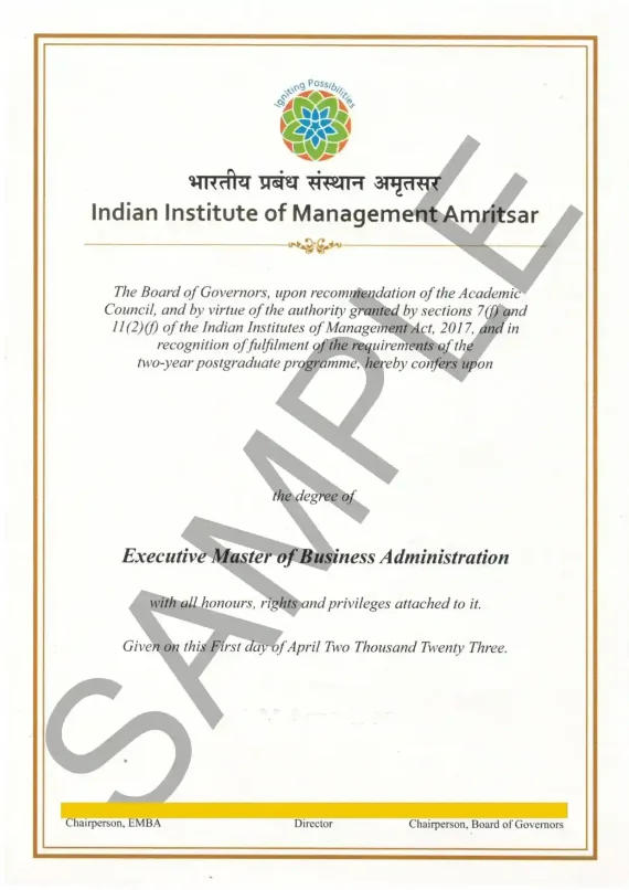 Sample Certificates - IIM Amritsar Executive MBA Program