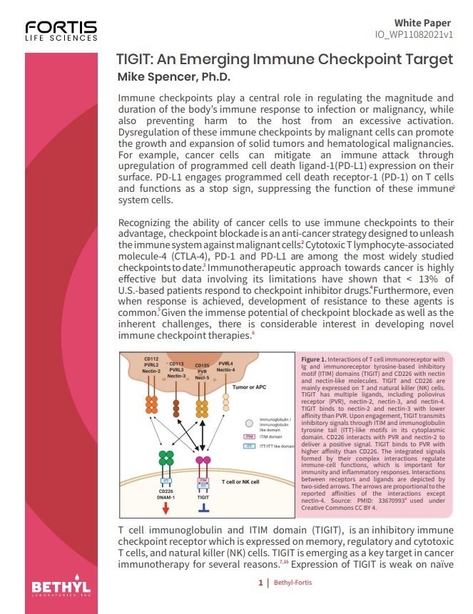 Fortis Life Sciences white paper on TIGIT as an emerging immune checkpoint target in cancer immunotherapy