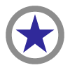 Icon of a dark blue five-pointed star enclosed within a gray circular border.