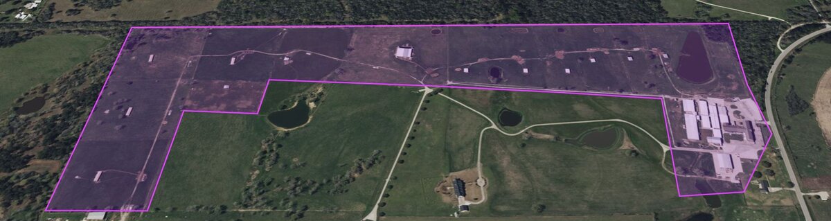 Overhead view of Bethyl Laboratories manufacturing campus with facility footprint highlighted to illustrate Farm to Bench production and supply chain capabilities.