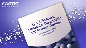 Whitepaper titled "Lyophilization, Molecular Diagnostics, and Market Trends" with blue background and lyophilized beads graphic