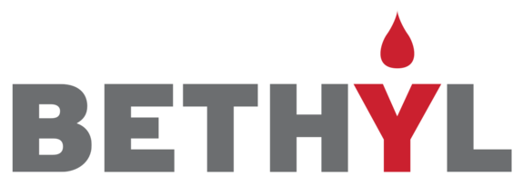 Bethyl Laboratories logo with bold gray text and a red drop integrated into the letter "Y".