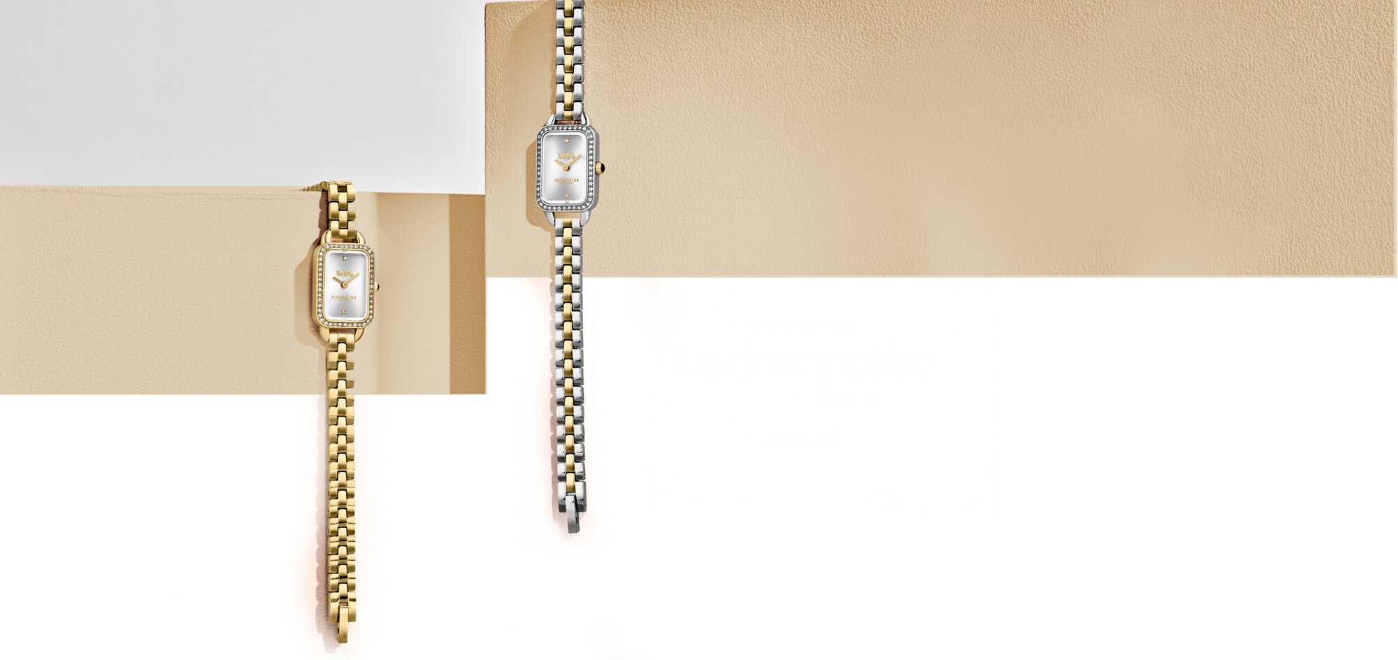 Coach Ludlow petite rectangle shaped dial in gold and two tone bracelets