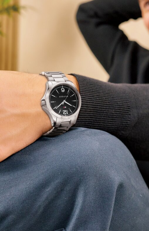 Tommy Hilfiger mens stainless steel bracelet on model