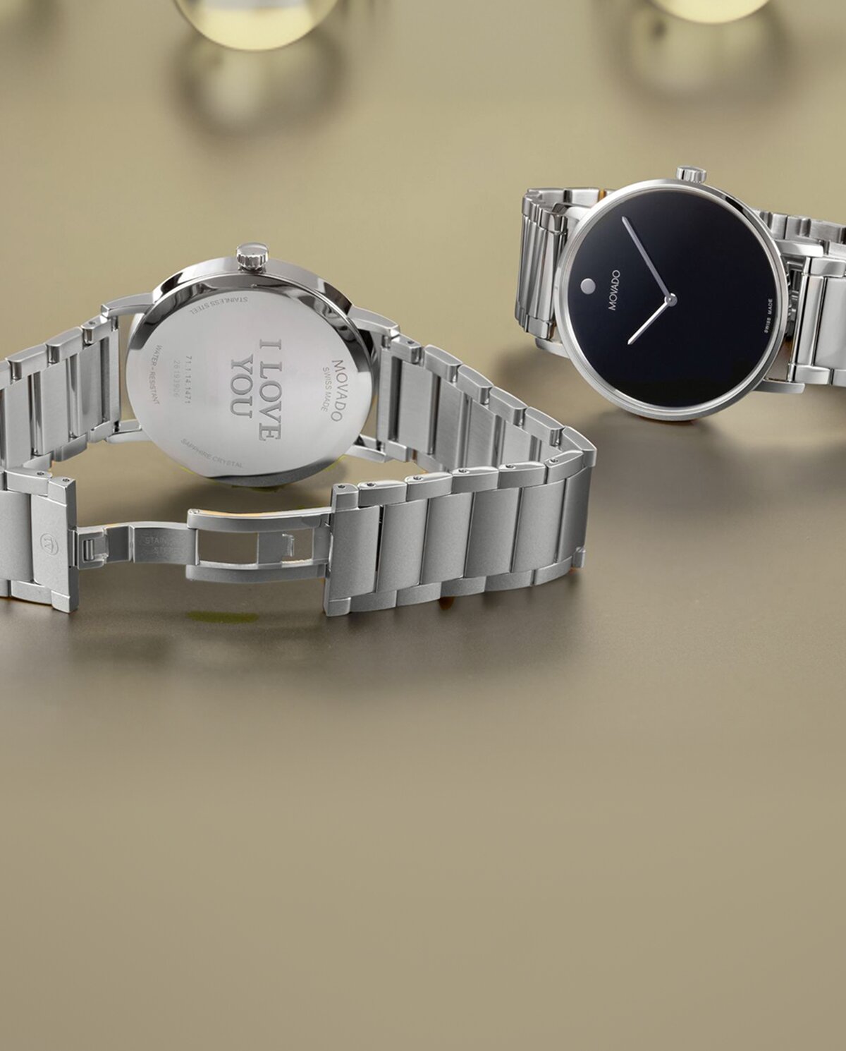 Movado signature bracelet with engraving on caseback