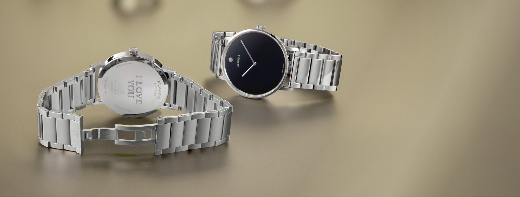 Movado signature bracelet with engraving on caseback