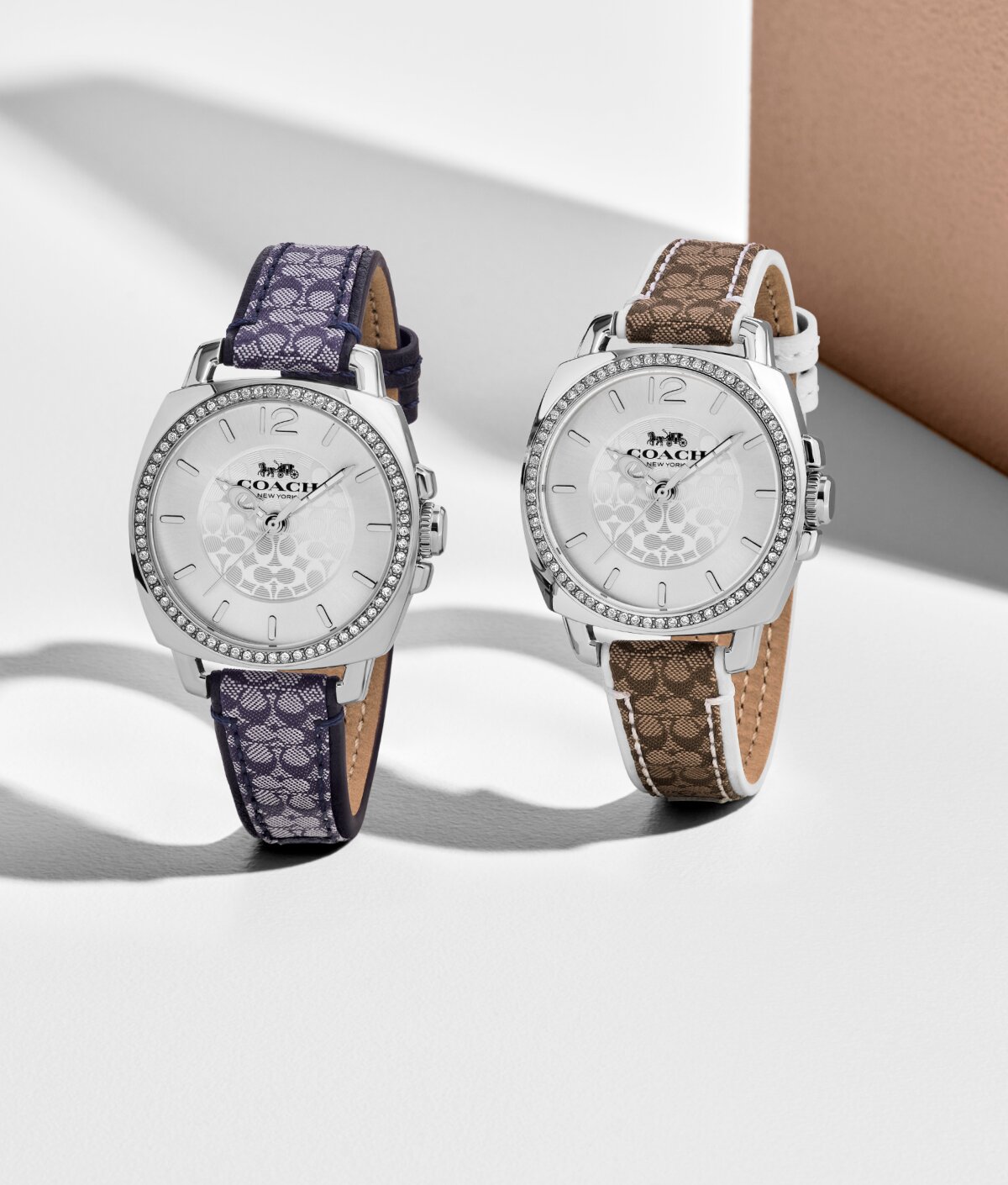 Coach Boyfriend crystal women's watches in blue and brown signature c strap