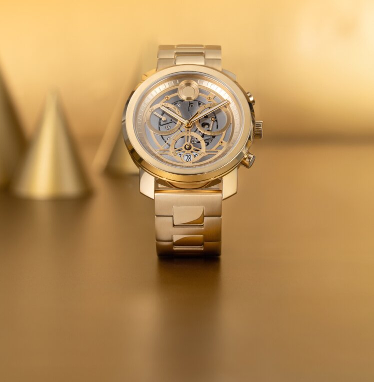 Movado Trend Propel skeleton watch in gold