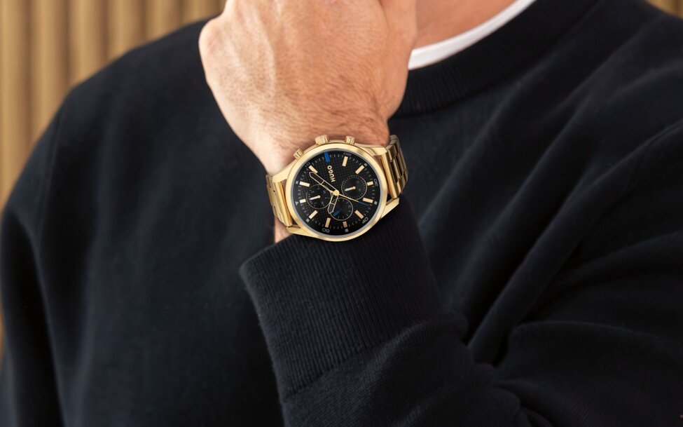 Hugo #Chase gold bracelet mens watch on model