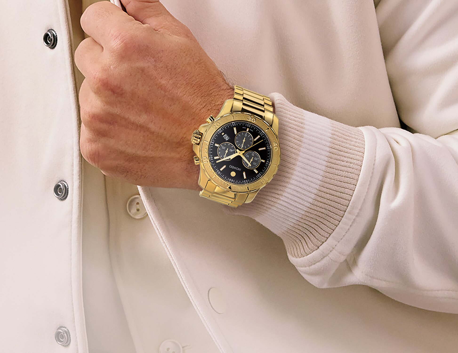 Movado gold plated active sport watch on model