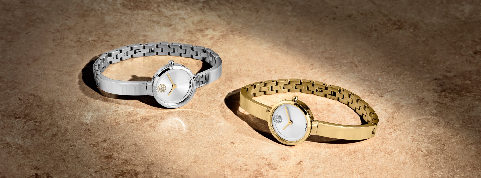 Movado mini bangles in stainless steel and gold