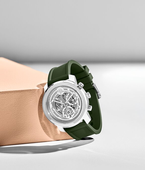 Movado trend skeleton green silicone strap watch